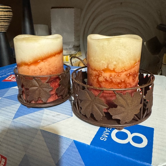 Other - Vtg pier 1 scroll leaf candle holders with 2 battery operated candles / fall